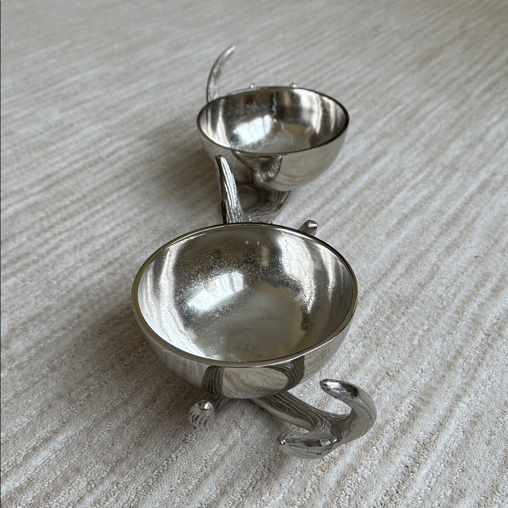 Antler Base Pedestal 2 Bowl Silver Dish Decor - Picture 8 of 17
